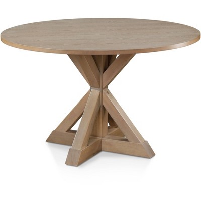 Beige Round Reclaimed Wood Farmhouse Dining Table