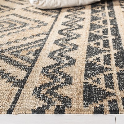 Handmade Black and Natural Wool Cotton Kilim Area Rug