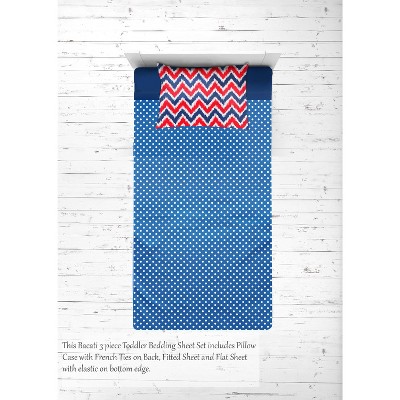 Bacati - MixNMatch Navy Red Chevron Dots 3 pc Toddler Sheet Set