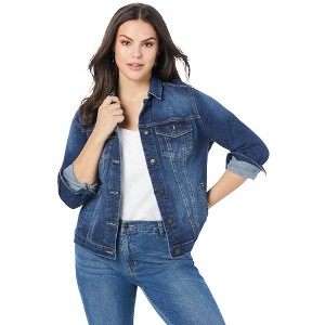 Roaman's Women's Plus Size Essential Stretch Denim Jacket - 1 of 4