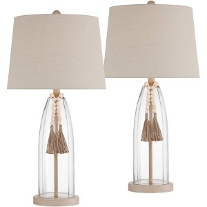 360 Lighting Tibet 27" Tall Modern Coastal Table Lamps Set of 2 Clear Glass White Shade Living Room Bedroom Bedside Nightstand House Office Home - 1 of 4