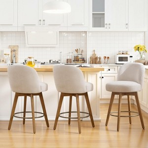 Bekrvio 26" Swivel Counter Height Bar Stools Set of 1/2/3/4,Fabric Upholstered Bar Chairs with Walnut Wood Legs, Counter-Height Kitchen Island Stools - 1 of 4