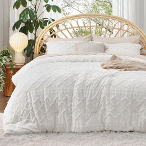 3-Piece Queen Boho Comforter Set - Fluffy White Tufted Bedding, Farmhouse Chic with 2 Pillow Shams, All-Season Soft & Cozy - 1 of 4