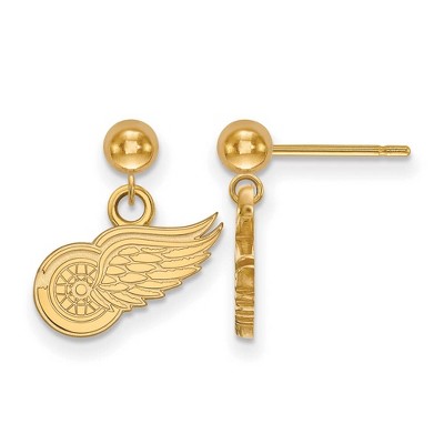Black Bow Jewelry 14k Yellow Gold Detroit Red Wings NHL Dangle Earrings