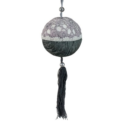 Allstate Floral 8.5" Lace and Tassel Christmas Ball Ornament - Gray