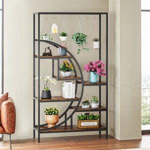 Resenkos Plant Stand,Flower Pot Holder Shelf Planter Display Shelving Unit,70.9" Tall Plant Stand, 7 Tier Flower Pots Display Rack with 6 Hooks Brown - 1 of 4