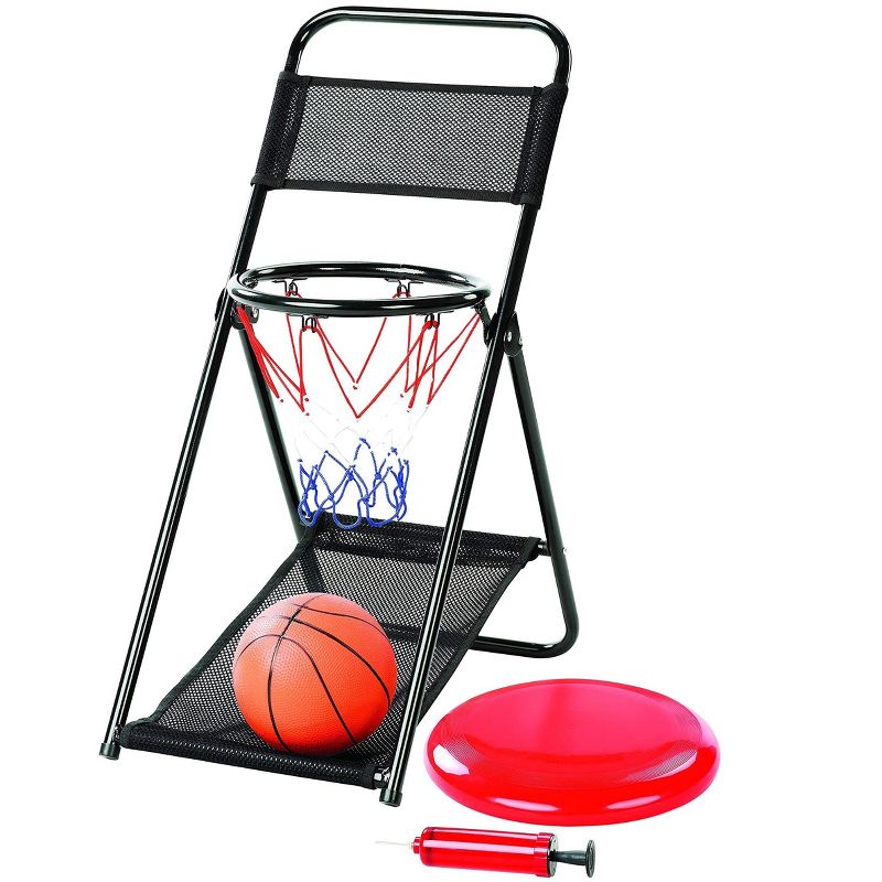 Slam Dunk 2 in 1 Mini Basketball with Hoop, Frisbee Game Set with Dual Functional Chair, 1 of 6