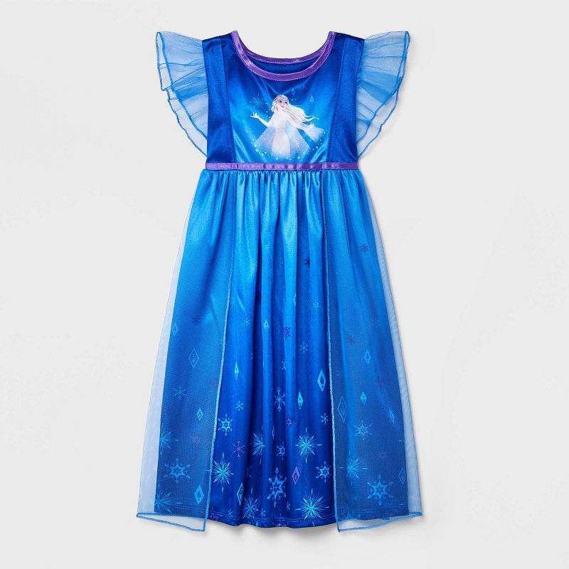 Toddler Girls' Short Sleeve Frozen Elsa Fantasy NightGown - Blue, 1 of 4