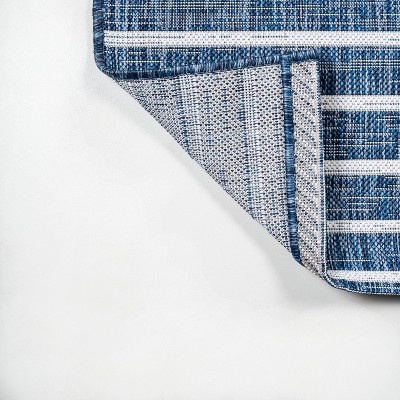 2'-2" x 8' Blue and Ivory Synthetic Stripe Runner Rug