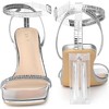 Perphy Women's Square Toe Rhinestone Strap Clear Block Heels Sandals - 2 of 3