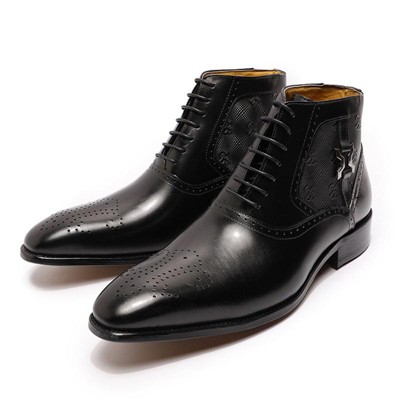 Santimon Mens Oxfords Boots Formal Dress Wingtip Brogues Ankle Boots Black