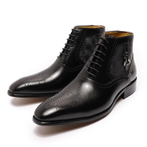 Santimon Mens Oxfords Boots Formal Dress Wingtip Brogues Ankle Boots Black - 1 of 2