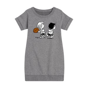 - Peanuts - Marcie Patty Football Graphic Short Sleeve Fleece Dress - 1 of 4