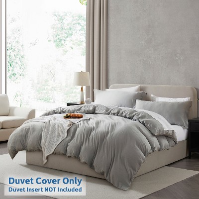 Light Gray and Off White Microfiber Twin/Twin XL Duvet Cover Set