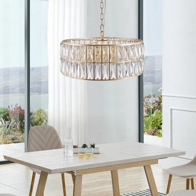 DOMETOUR 18'' Gold Crystal Drum Chandelier, 6-Light Pendant for Living, Dining, Bedroom, Kitchen (Bulbs Not Included)