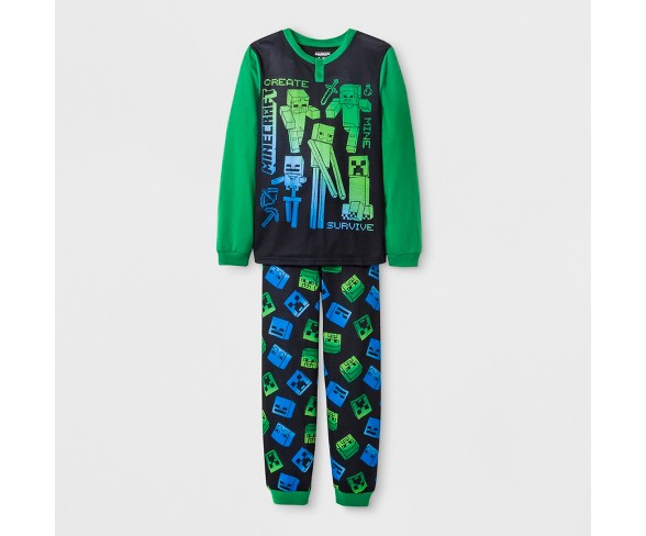 Boys' Minecraft 2pc Pajama Set - Black/Green XS