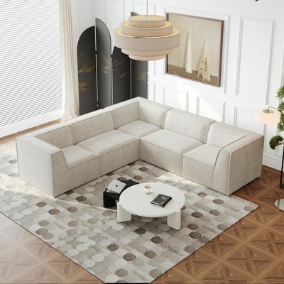 106" Chenille Modular L-Shaped Sectional Sofa, 5-Piece Oversized Floor Couch Set, No Assembly, Free Combination for Living Room & Bedroom