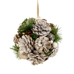 Northlight 5.5" Glittered Pine Needle and Pinecone Hanging Christmas Ball Ornament - 1 of 4