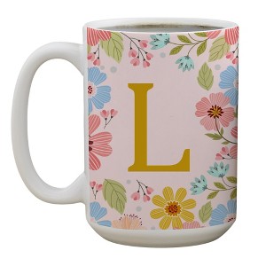 Personalization Mall Flowery Initial Personalized Coffee Mug Gold/Pink - 1 of 1