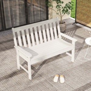 Costway Garden Bench All-Weather HDPE 2-Person Outdoor Bench for Front Porch Backyard Black/White/Gray/Beige - 1 of 4