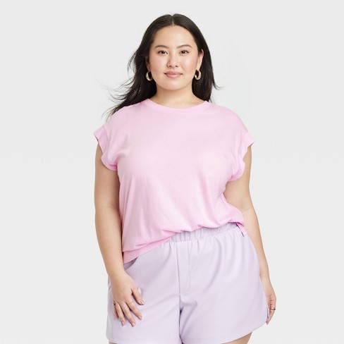Women's Extended Shoulder T-Shirt - A New Day™ Light Pink 4X
