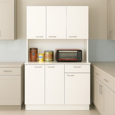 Basicwise Kitchen Pantry Storage Hutch - 71" Tall Wood Organizer with Drawer, Doors & Shelves, Modern White, for Dining, Living, Mudroom — фото 5