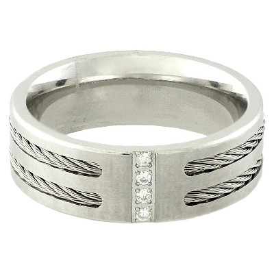  Men's Stainless Steel and Cubic Zirconia Cable Ring - Silver (11) 
