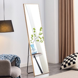 ONWITH Upgrade includes a light oak solid wood frame full length mirror - 1 of 4