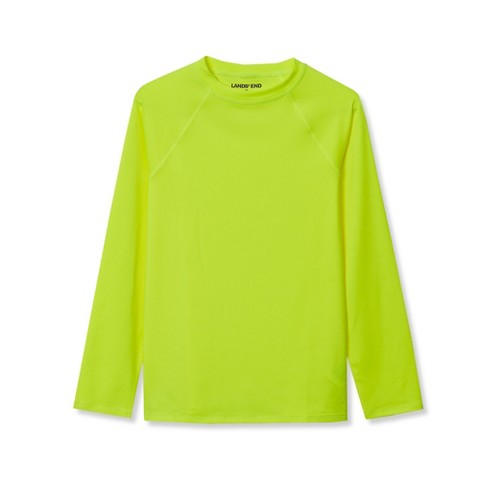 Lands' End Kids Sunshade UPF 50 Chlorine Resistant Long Sleeve Crew Neck Rash Guard - Large - Neon Yellow