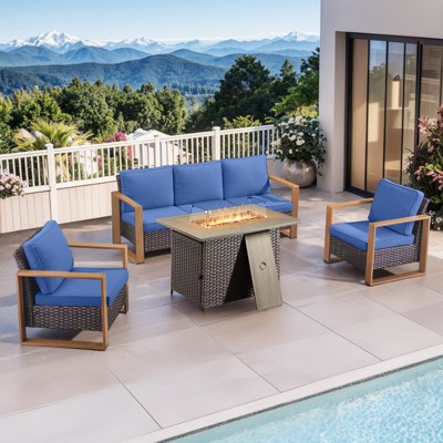 Buenhomino 4 Piece Patio Furniture Set 41in Fire Pit Table Outdoor Furniture Sets Patio Couch Outdoor Chairs 50000 BTU Propane Fire Pit
