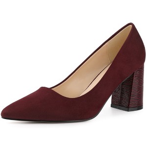 Allegra K Women's Pointy Toe Slip-on Plaid Printed Chunky Heels Pumps - 1 of 4