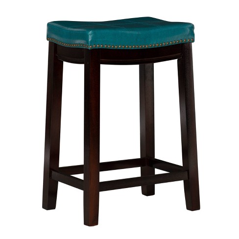 Claridge Leather Saddle Counter Height, Teal Colored Leather Bar Stools