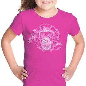 LA Pop Art Girl's Word Art T-shirt - Chimpanzee - 1 of 4