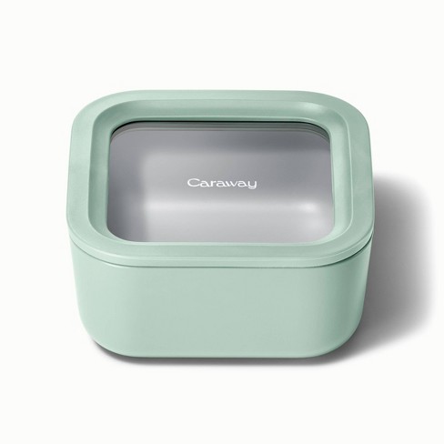 Caraway Home Small Ceramic Coated Glass Food Storage Container Sage : Target