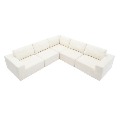 Luxury Modular L-Shaped Sectional Sofa, Convertible Floor Couch Set, Terrycloth Upholstered, 116*116 Inches