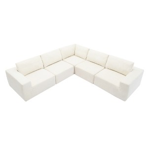 Luxury Modular L-Shaped Sectional Sofa, Convertible Floor Couch Set, Terrycloth Upholstered, 116*116 Inches - 1 of 4