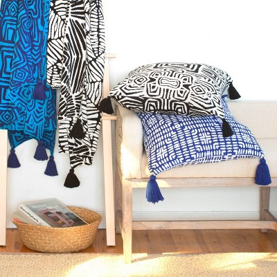 Rochelle Porter Black and White Cotton Accent Pillow with Tassels