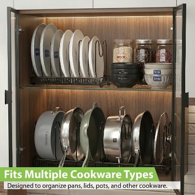 Garnen Pots and Pans Organizer Under Cabinet Kitchen Organizer, Expandable 11.8"-22.8" Adjustable Pan Rack Pot Lid Organizer Kitchen Storage, Black — фото 3