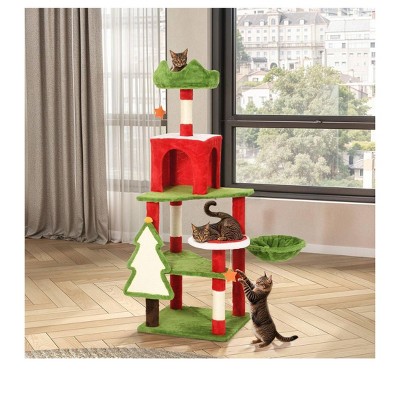 54in/74in Multi-Level Large Christmas Cat Tree Kittens Play Activity Center Christmas Cat Tree Tower For Indoor Cats