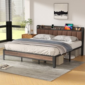 Lusimo Bed Frame King Upholstered Platform Bed with Storage Headboard and Charging Station - 1 of 4