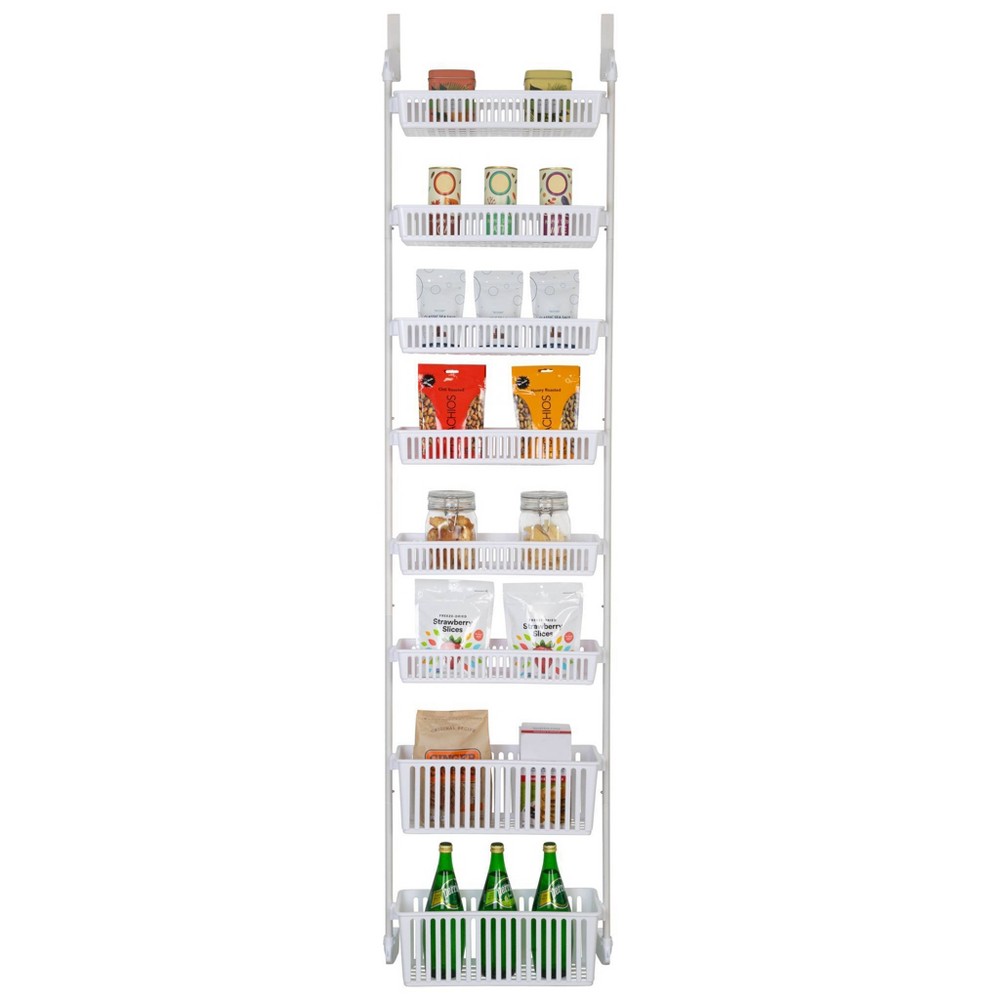 Smart Design 8-Tier Over The Door Hanging Pantry Organizer with 6 full Baskets and 2 Deep Baskets White