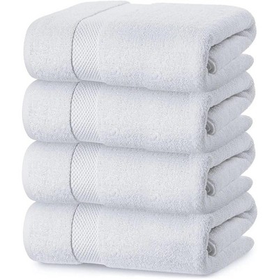 White Classic Luxury 100% Cotton 8 Piece Towel Set - 4X Washcloths, 2x Hand, and 2x Bath Towels - Gray-White