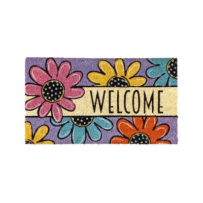 Evergreen Polka Dot Daisy Welcome Indoor Outdoor Natural Coir Doormat Home Decor