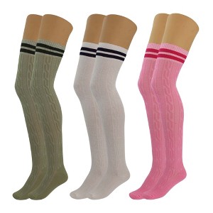 3 Pairs Women’s Colorful Thigh-High Over-the-Knee Boot Socks – Soft, Stretchy, Warm Knitted Stockings, Size 5-10 - 1 of 2