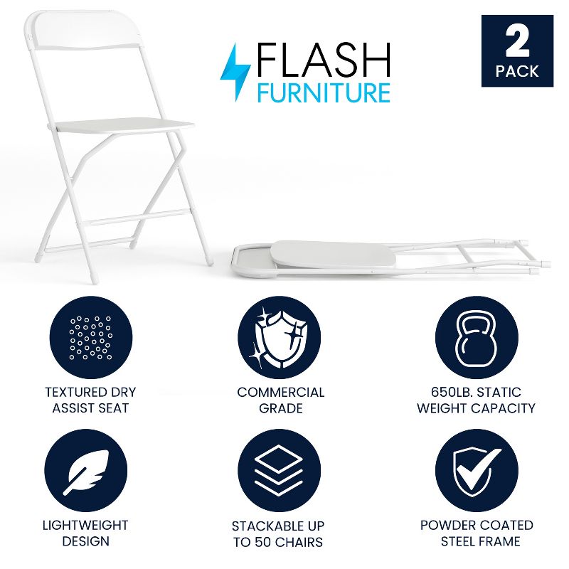 Flash Furniture Hercules Series Plastic Folding Chair - 2 Pack 650LB Weight Capacity, 2 of 17