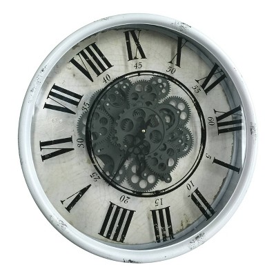 16.5" Round Vintage Gear Wall Clock White - A&B Home