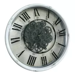 16.5" Round Vintage Gear Wall Clock White - A&B Home