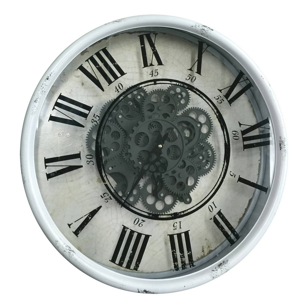 Photos - Wall Clock 16.5" Round Vintage Gear  White - A&B Home