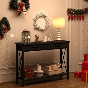 Farmhouse Entryway Table, Wooden Console Table with Drawers, 2 Tier Sofa Table with Storage, Console Table for Entryway Hallway - 1 of 3