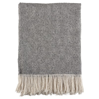 Gray Herringbone Pattern Fringe Throw Blankets (50"x60") - Saro Lifestyle